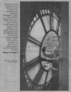 Phillip Wright of the Clock Tower Company, Springfield News Sun article, undated, c. 1999.